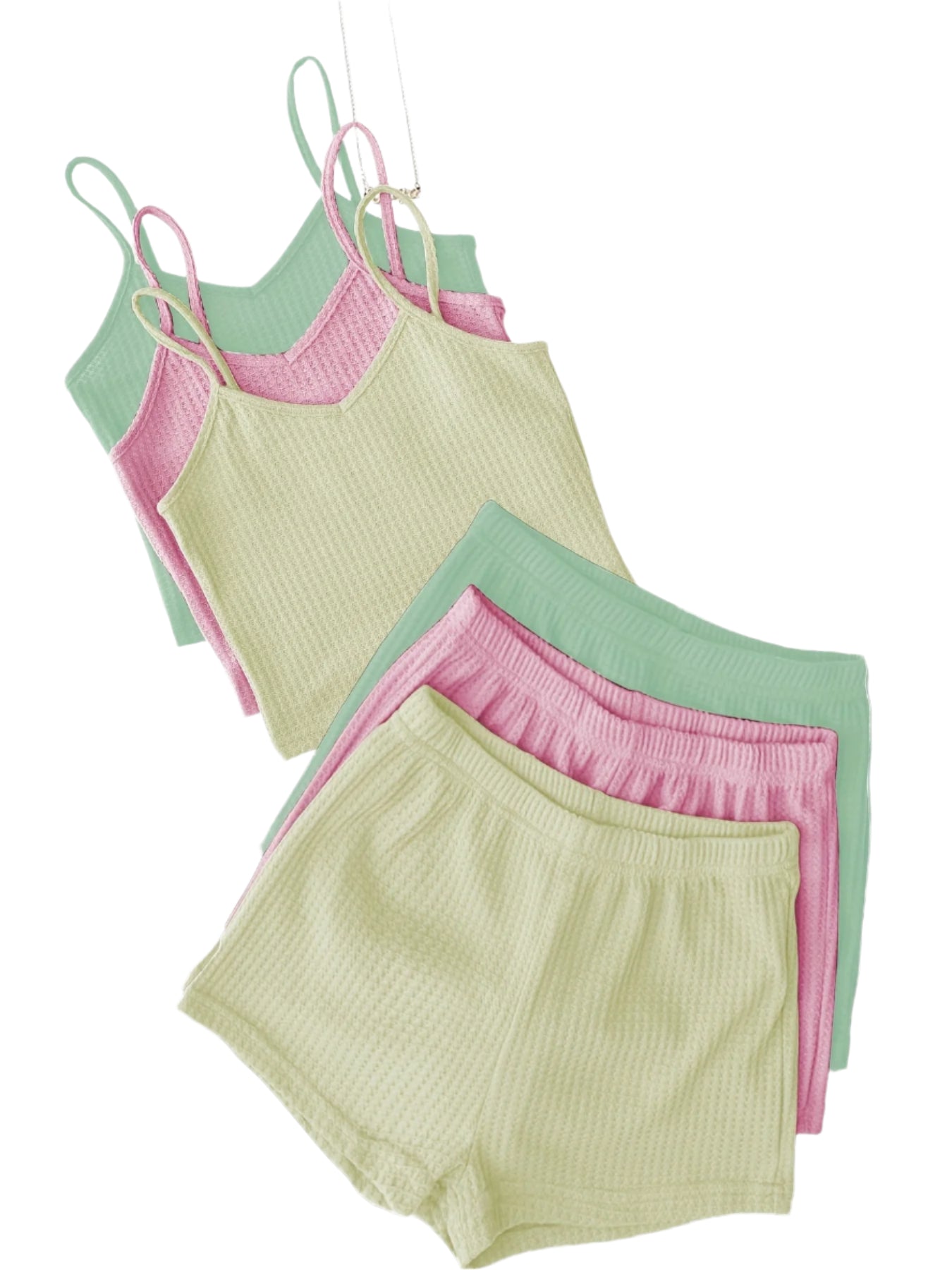 3-Pack Women's Lounge Sets – V-Neck Cami Tops & Elastic Waist Shorts, Backless Solid Color Two-Piece Outfits for Everyday Comfort
