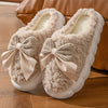 1 Pair Women's Winter Warm Plush Slippers, Casual Solid Color Bowknot Indoor House Shoes, Thick Sole Non-Slip Warm Footwear, Essential Autumn/Winter Home Slides with Superfine Fiber Insole and TPU Sole