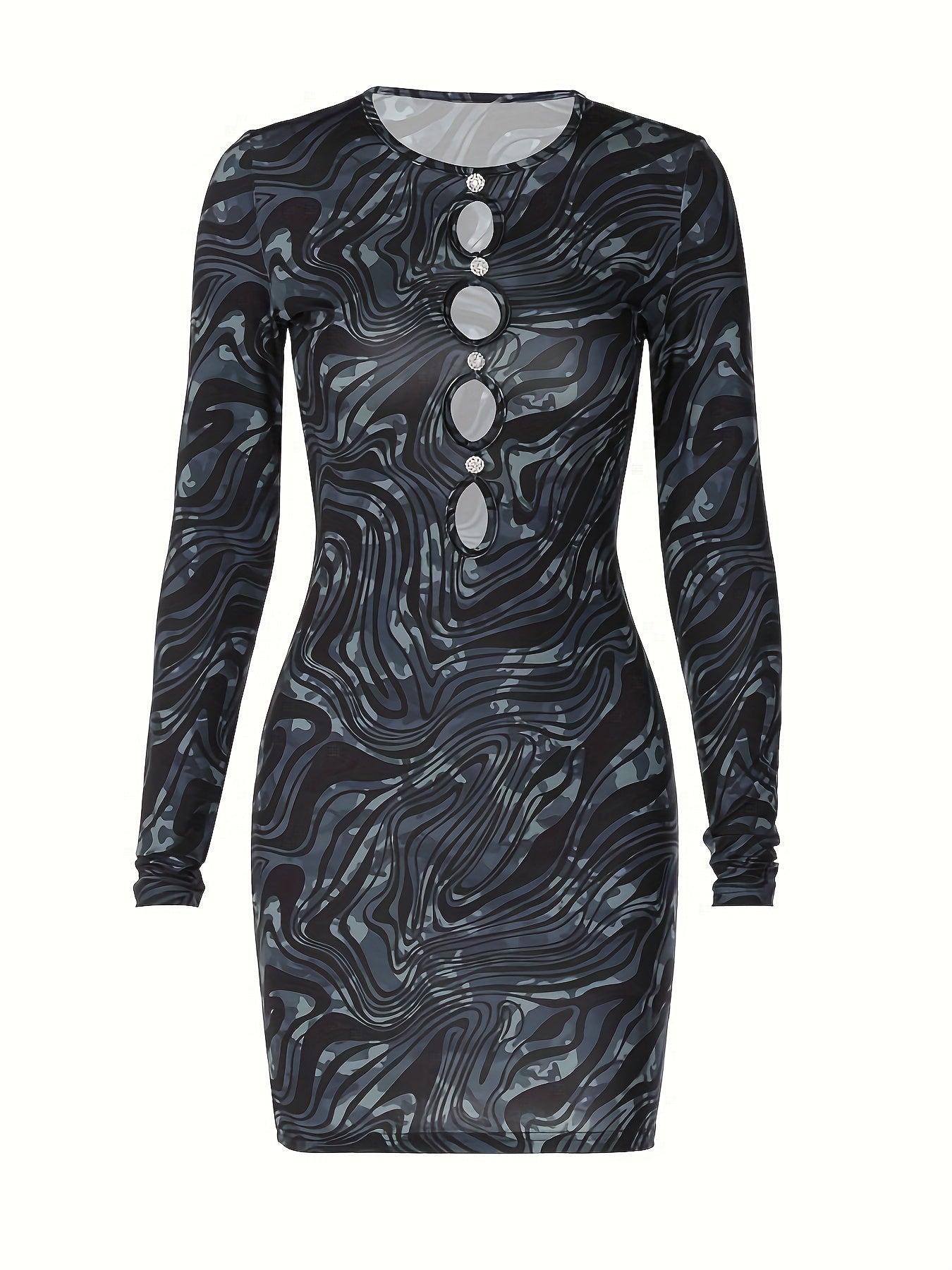 Elegant & Sexy Women's Bodycon Dress - Long Sleeve, Round Neck, Camo Print, Stretch Fabric, Machine Washable