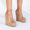 Women's Fashion Wedge Heeled Sandals, Comfortable Slip-On Platform Shoes with Wood Grain Pattern