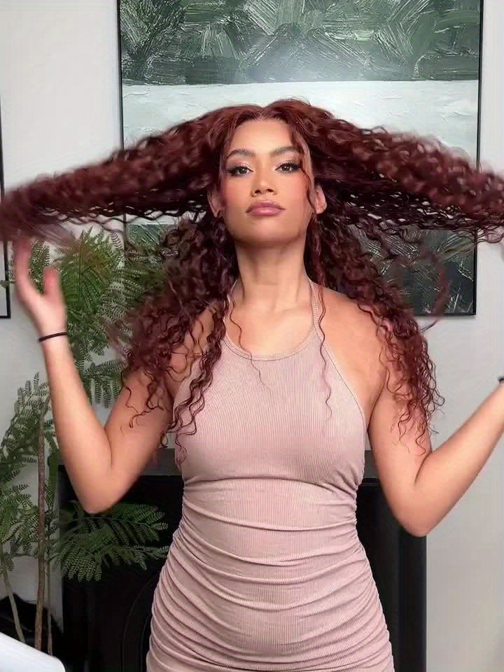 Easter Special Offer 180 Density 5x5 Red Brown Dark Wavy Front Wig 5x5 Glueless HD Lace Front Wig Colorful Curly Lace Closure Front Human Hair Wig