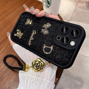 Compact Black Pouch for Iphone 15 Phone Case Featuring a Stereo Bear Design, Compatible with 14 Pro Max Soft Shell, Apple 13, Lanyard for Women, And 12 And 11 Models.