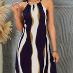 Geometric Print Keyhole Dress, Casual Tie Back Sleeveless Dress, Women's Clothing