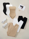 6pcs Chic Tube Bodysuit Set for Women - Casual, Stretchy Polyester, Machine Washable - Solid Color, All Seasons