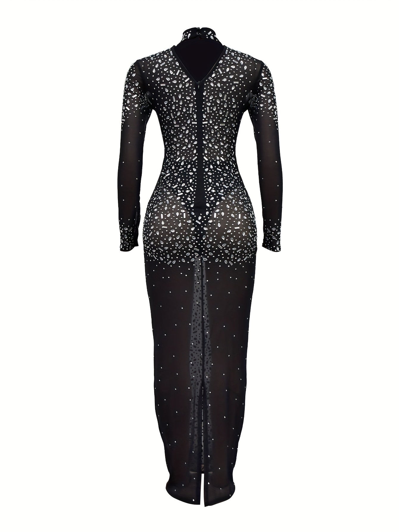 Luxurious Long Sleeve Elegant Rhinestone Dress - Exquisite Skinny Silhouette, Glamorous Formal Design for Upscale Party and Banquet Occasions - Stylish Womens Formal Wear