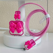 3D Rose Red Bowknot Compatible with iPhone 18/20W Charger Data Cable Protective Case, Anti-Break