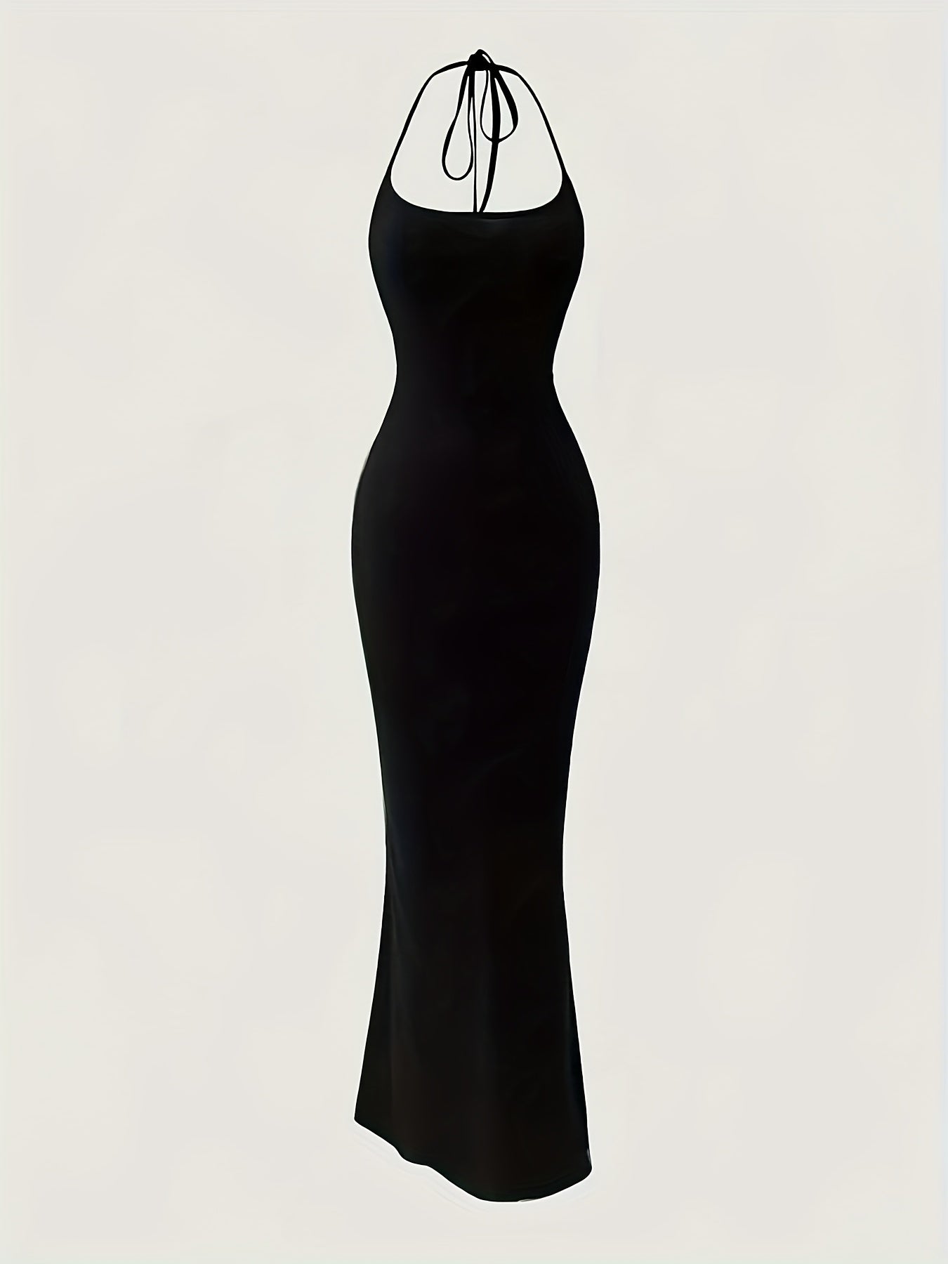 2pcs Women’s Elegant Halter Neck Backless Knit Dresses, Long Mermaid Tail, Stretchy Polyester & Elastane Blend, Solid Black and Leopard Print, Machine Washable, All-Season Bodycon Design, Versatile Fashion | Backless Gown |