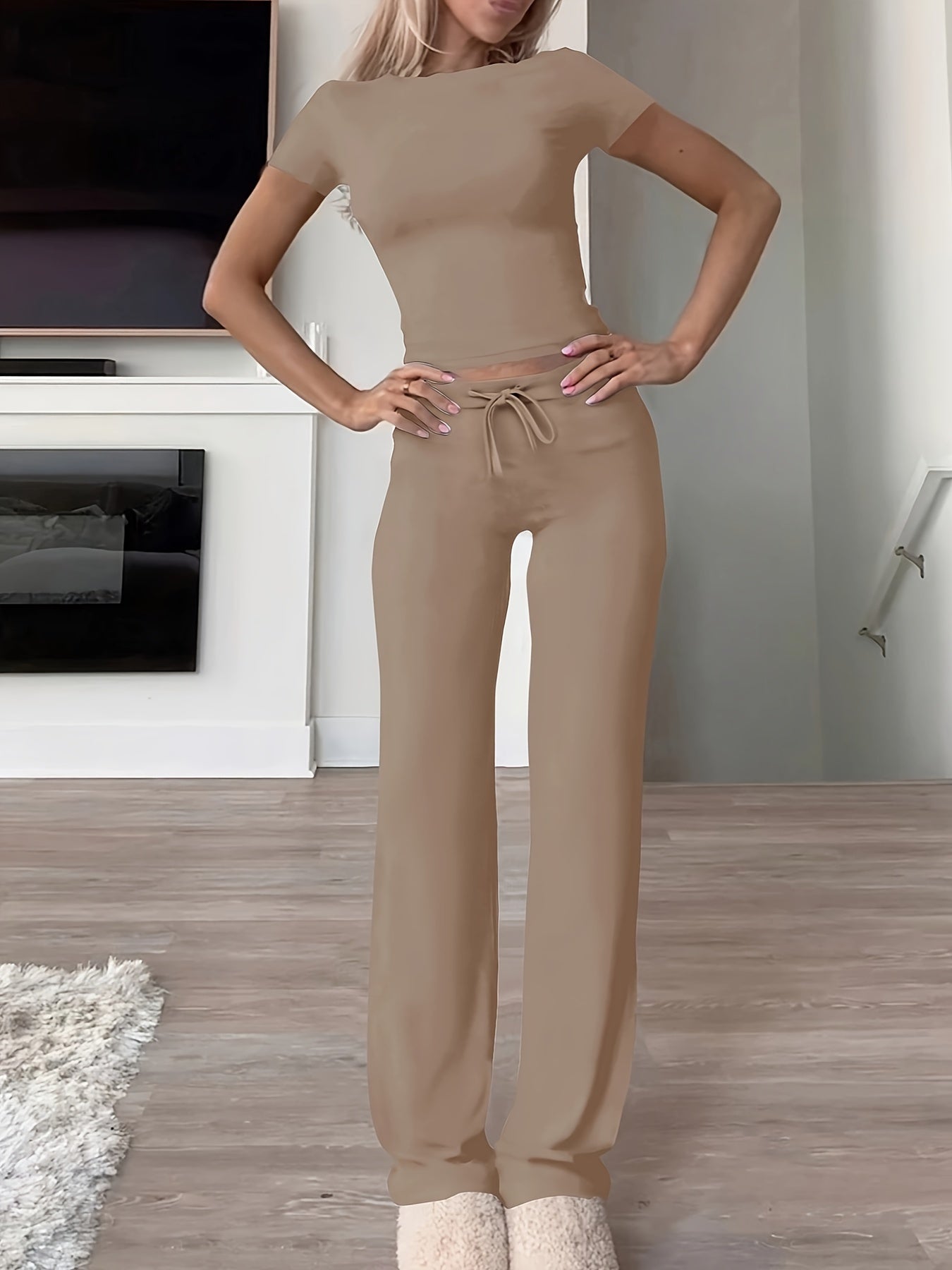 [Modal Ribbed Drawstring Loungewear Set] Kardashian Same-Style - Women's Modal Ribbed Drawstring Loungewear Set