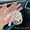 Pearl Element Handmade Fabric Camellia Women's Car Fans Keychain, Bag Charms, Handbag Charms
