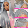 Silvery Grey 13x4 Transparent Lace Frontal Wig 26 Inches Silvery Straight Lace Front Wigs for Women 180% Density Synthetic Heat Resistant Fiber High temperature fiber Straight Glueless Lace Wig Natural Straight Long Lace Wig