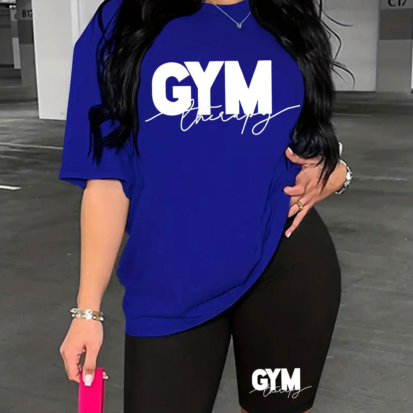 Women'S Gym-Themed Two-Piece Set - "GYM" Print T-Shirt & Shorts, Casual Polyester Athletic Wear for Spring/Summer, Gym Gear|Casual Gym Wear|Polyester Fabric