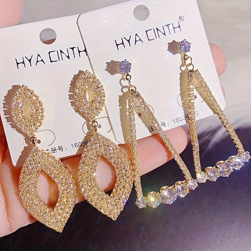 10 Pairs/ Lot Shiny Zircon Decor Dangle Earrings Simple Luxury Style Zinc Alloy Jewelry Gift For Friends