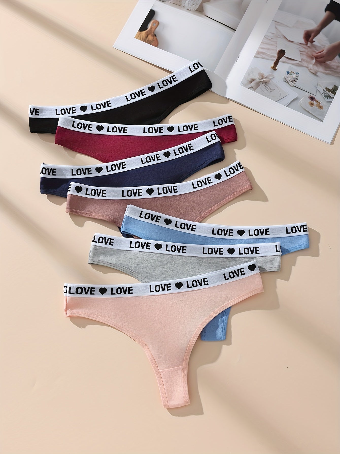 7pcs set of letter printed Women's underwear, comfortable and breathable stretch underwear, heart LOVE underwear