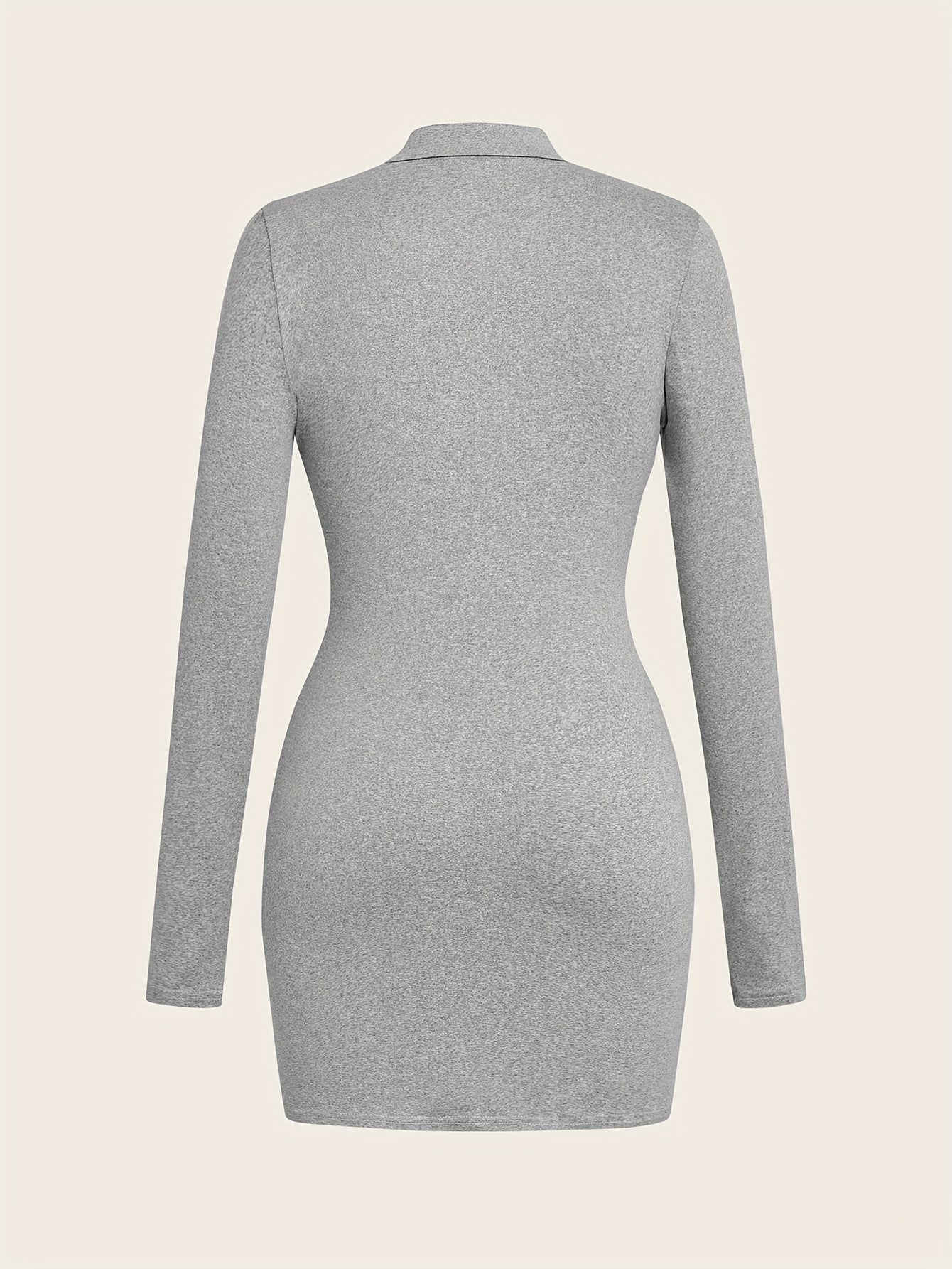 Button Front Solid Shirt Dress, Sexy Long Sleeve Bodycon Dress, Women's Clothing