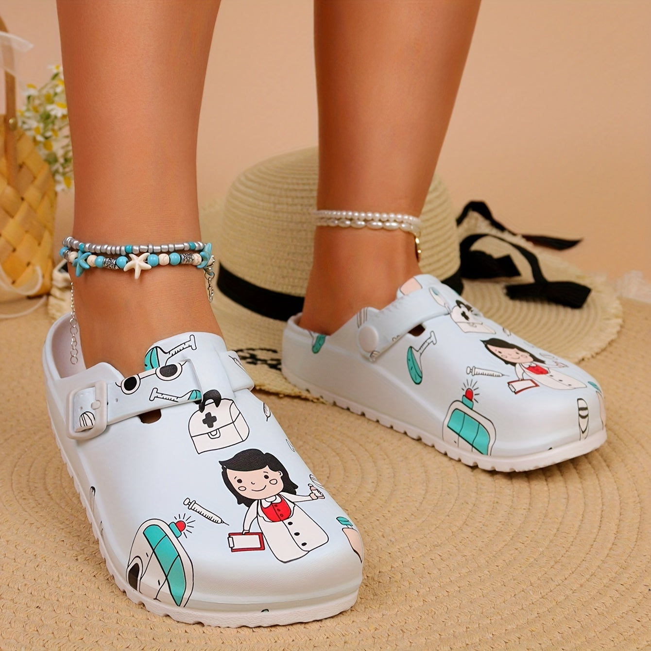 Women's Cute Cartoon EVA Clogs, Non-Slip Breathable Lightweight Footwear, Versatile Garden & Beach Casual Shoes