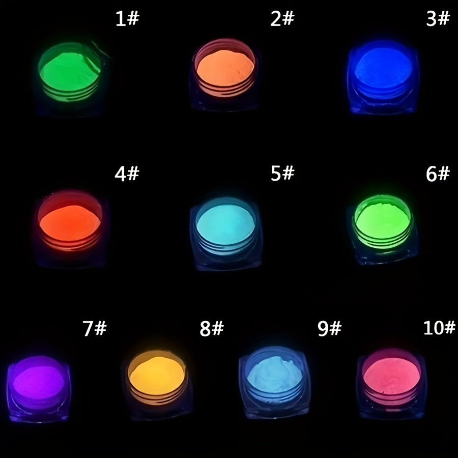 1 Box Neon Phosphor Powder Nail Glitter Powder 10 Colors Dust Luminous Pigment Fluorescent Powder Nail Glitters Glow in the Dark