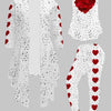 Elegant 3pcs Valentine's Day Outfit Set - Polyester Knit Fabric Crew Neck Top and Pants - 95% Polyester, 5% Spandex, All Over Heart & Rose Flower Print, Versatile All-Season Wear