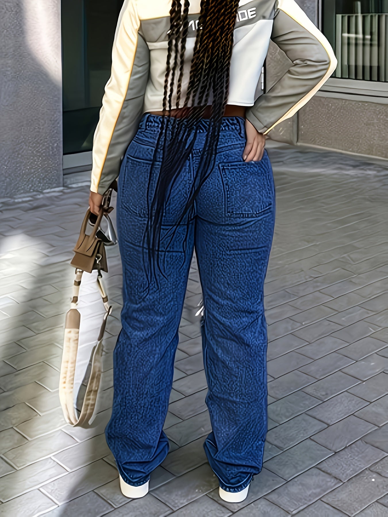 Ladies' Mid Waist Casual Ripped Denim Straight Leg Pants, Comfortable And Versatile, Suitable For Daily Use, Campus, Gatherings, And Travel