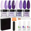 NOCIS Dip Powder Nail Kit Starter, 4 Colors Lilac Lavender Purple Glitter Nail Dipping Powder Essential Liquid Set with Base Top Coat Activator French Nail Art DIY At Home Manicure Salon All-in-One Beginner Kit