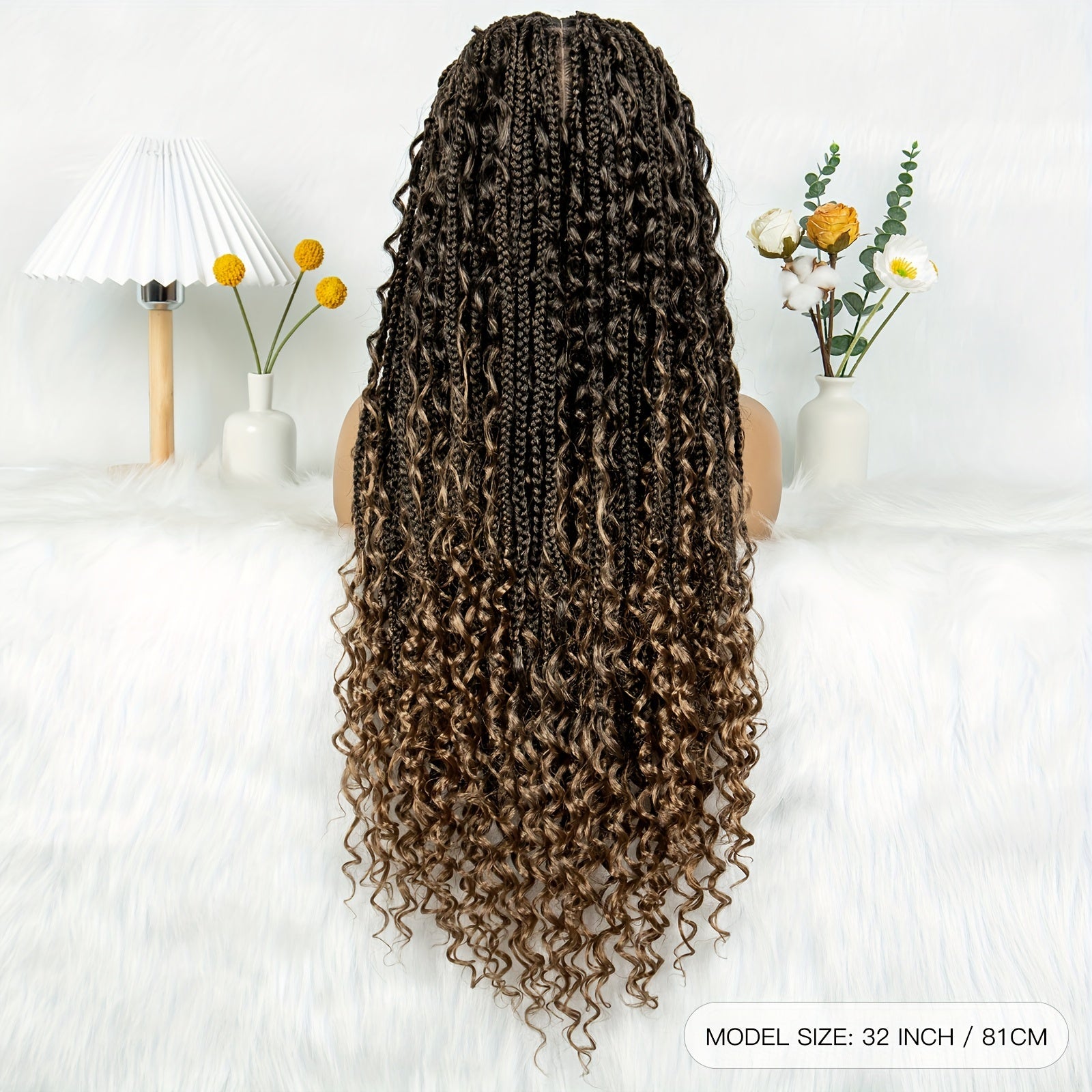 1pc Elegant Full Lace Curly Braided Wig for Women, High-Temperature Fiber, 150% Density, Full Lace Area, Versatile Long Style, Soul Goddess Collection