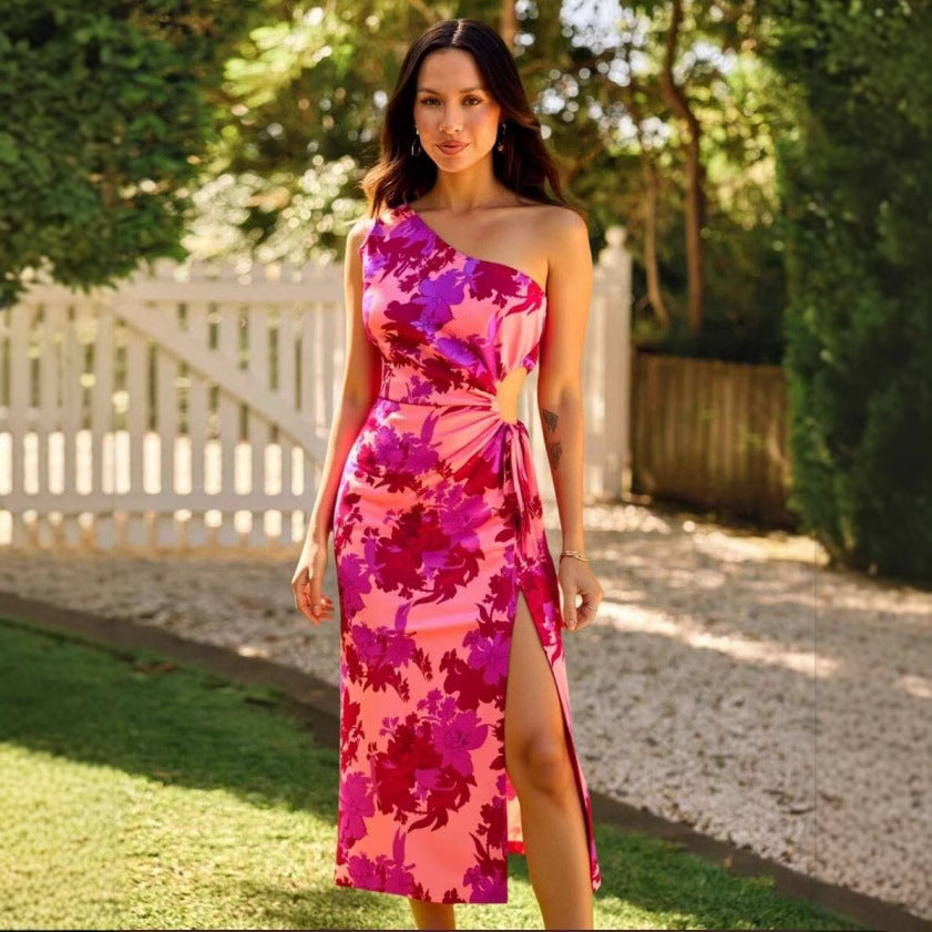Womens Fashion Printed Split Sleeveless Dress