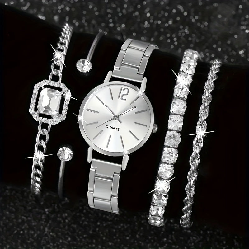 5pcs/set Women'S Watch Luxury Golden Quartz Watch Rome Fashion Stainless Steel Wrist Watch & Bracelets, Gift For Mom Her