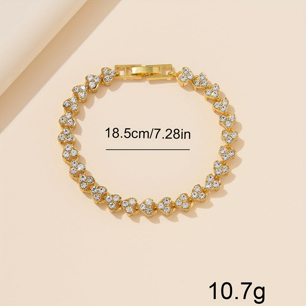 6pcs/set Women's Luxury Rhinestone Quartz Watch Shiny Golden Fashion Analog Wrist Watch & Jewelry Set, Gift For Mom Her