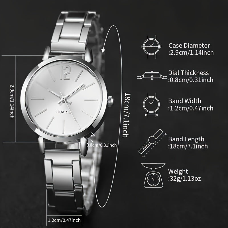 2pcs Set Ladies' Fashion Simple Alloy Quartz Watch With - Stylish Timepiece For Women - Perfect Accessory For Daily Wear