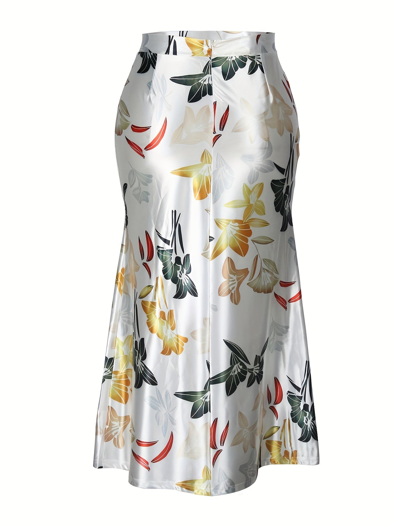 Women's Elegant Floral Print Stretchy Mermaid Skirt - Plus Size Long Flowy Polyester-Spandex Blend, Machine Washable All-Season Midi Skirt for Casual & Formal Wear, Comfortable Fashion | Highwaisted Skirt | Flexible Wear