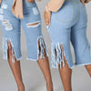 Plus Size Newest Design High Waist Hole Tassels Washed Summer Women Female High Street Denim Pants