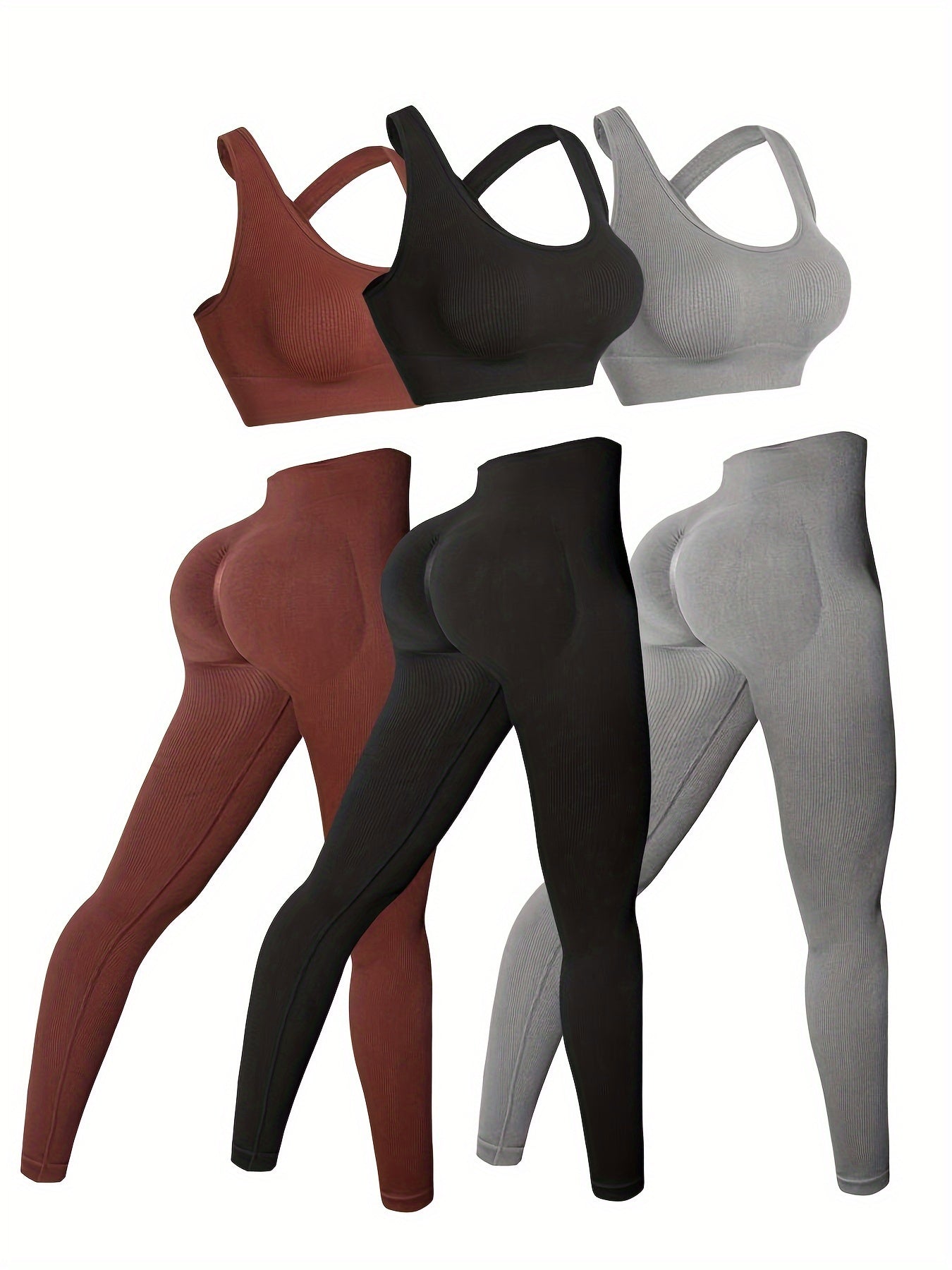 [Seamless Yoga Leggings] 3pack High-Waisted Yoga Leggings Set - Seamless, Breathable, All-Season - With Built-In Bra