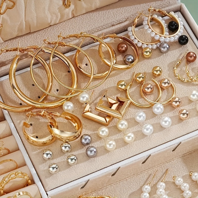 86 Pieces Simple Faux Pearls Love Butterfly Stars Moon Necklace Bracelet Ring Earrings Earrings Jewelry Set Women's Autumn And Winter Daily Match Attend Party Holiday Dating Holiday Gift (No Box)