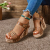 Women'S Fashionable Platform Sandals - Brown Synthetic, Buckle Closure, Open Toe, High Heel, Stylish Ankle Strap with Beaded Detail, Summer Footwear|Stylish High Heel|Platform Sandals