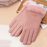 Women'S Beige Touchscreen Gloves - Thick Warm Plush Lined Full Finger Mittens for Winter, Knitted Polyester, Non-Stretch, Hand Washable, Ideal for Going Out