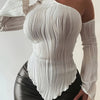 One Shoulder Hanging Neck Long Sleeve T-Shirt, Y2K Long Sleeve Asymmetric Neck Top, Solid Color Long Sleeve, Women's
