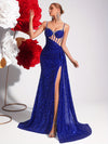 A High-Waisted Long Dress with Sequins, Beading, a V-Neck, Hollow Design, And Open Back, Perfect for Parties And Evening Events.