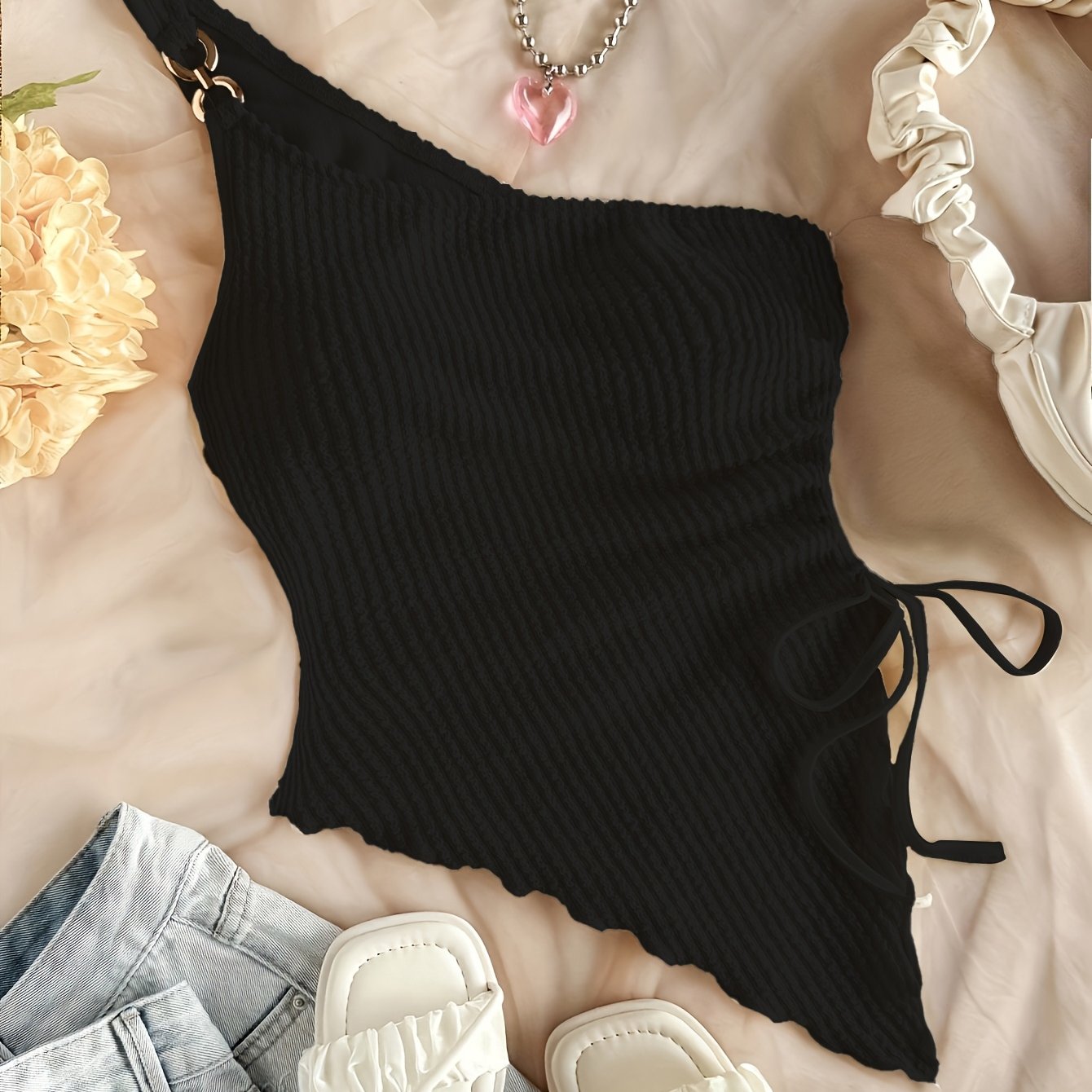 Elegant Direction Women'S Summer New Solid Color One-Shoulder Slim Fashion Tank Top
