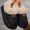 Women'S Preppy Solid Color Slip on Furry Slippers, Soft Warm Plus Fleece House Shoes with Round Toe, EVA Sole, Fabric Upper and Inner Material, Casual All-season Slippers