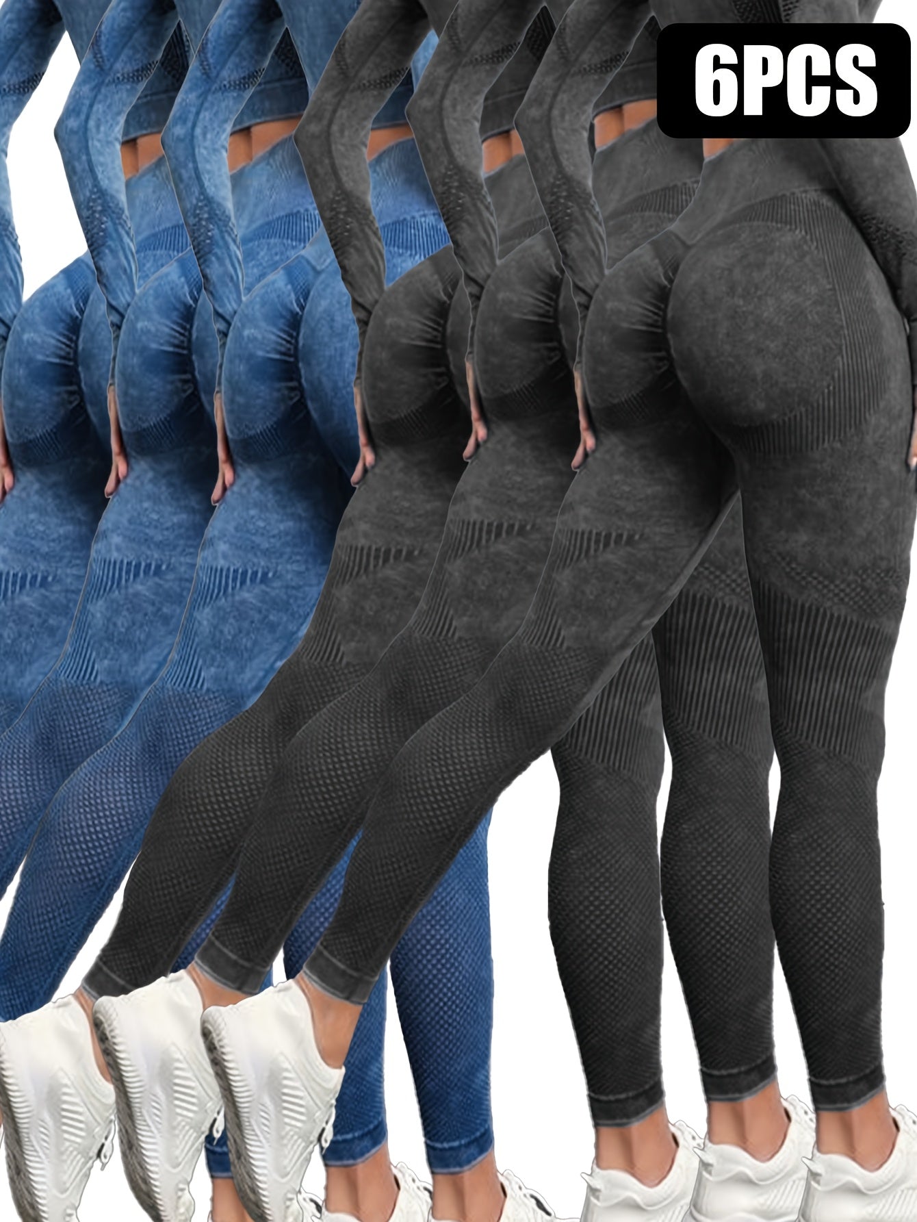 6pcs Yoga Legging Seamless Workout High Waist Butt Liftings Athletic Leggings, High Waisted Leggings for Women - Soft Athletic Tummy Control Pants for Running Cycling Yoga Workout