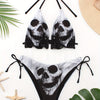 Halloween Gothic Skull Halter Bikini - Knit Fabric, High-Stretch, Non-Sheer Swimwear Set