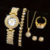 6pcs/set Women's Luxury Rhinestone Quartz Watch Shiny Golden Fashion Analog Wrist Watch & Jewelry Set, Gift For Mom Her