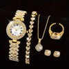 6pcs/set Women's Luxury Rhinestone Quartz Watch Shiny Golden Fashion Analog Wrist Watch & Jewelry Set, Gift For Mom Her