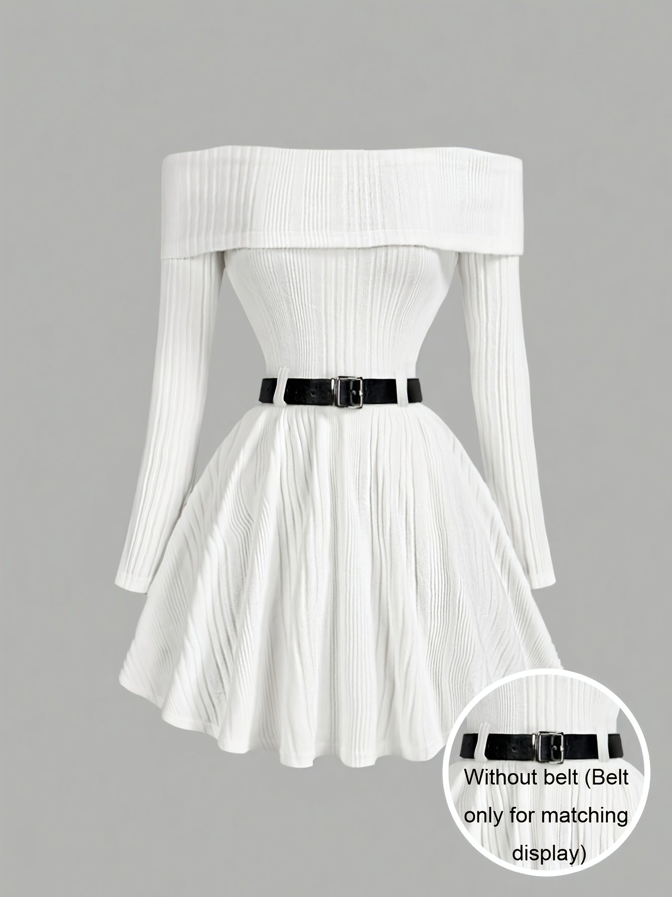 Women'S One-Shoulder Long-Sleeve Dress with a Fitted Waist in Solid Color, Without a Belt.