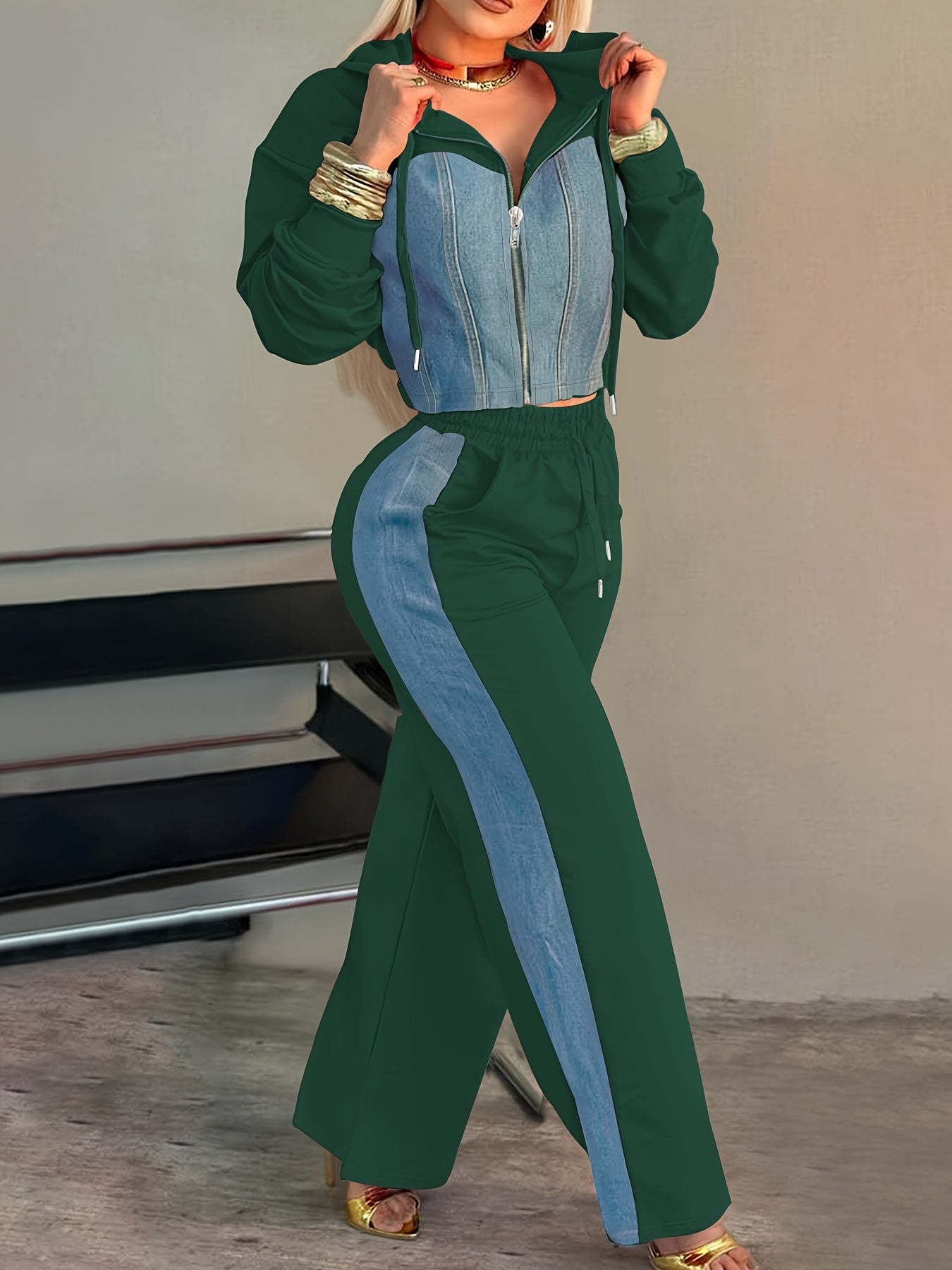 9010 Directional Vacation Leisure Outing Holiday Gathering Patchwork Women'S Suit Women'S Pants Set