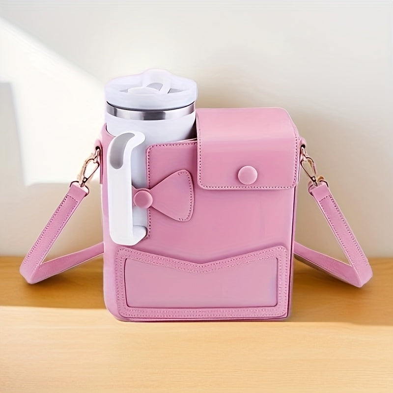 Pink Water Bottle Carrier with Adjustable Strap & Bow Detail - Stylish, Durable, and Water-Resistant for Outdoor Adventures, Outdoor Hydration Accessory | Feminine Touch Design | Functional Fashion