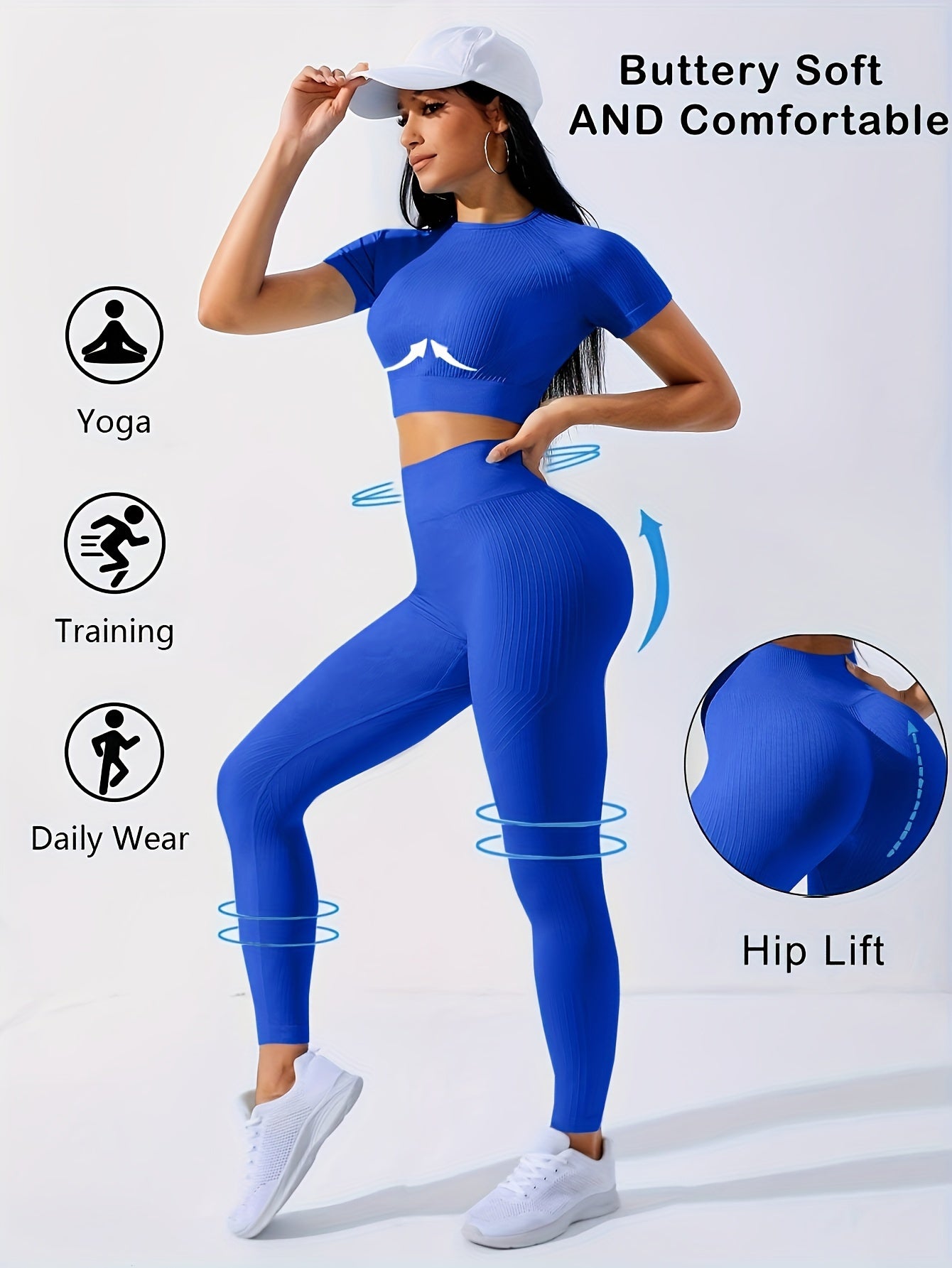 2pcs Sports Set, Short Sleeve Yoga Top & High Waist Running Workout Leggings - Breathable, Moisture-Wicking Fabric - For Women - Perfect for Yoga, Running, Gym & Fitness - Ideal Gift for Active Women