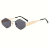 1 Pair Retro Metal Polygon Fashion Glasses Protection Oval Shape Unisex Fashion Glasses with Metallic Golden Frame & Dark Tinted Lenses for Daily Wear, Parties, Street Style - Includes Case & Cloth, Eyeglass Case