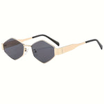 1 Pair Retro Metal Polygon Fashion Glasses Protection Oval Shape Unisex Fashion Glasses with Metallic Golden Frame & Dark Tinted Lenses for Daily Wear, Parties, Street Style - Includes Case & Cloth, Eyeglass Case