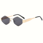 1 Pair Retro Metal Polygon Fashion Glasses Protection Oval Shape Unisex Fashion Glasses with Metallic Golden Frame & Dark Tinted Lenses for Daily Wear, Parties, Street Style - Includes Case & Cloth, Eyeglass Case