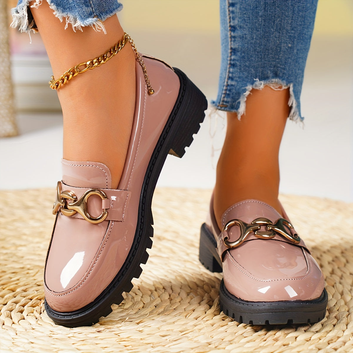Elegant Solid Color Penny Loafers for Women - Classic British Style Slip-On Casual Shoes with Plain Toe, Water-Resistant Man-Made Upper, Fabric Insole, and Durable Rubber Sole - All-Season Footwear